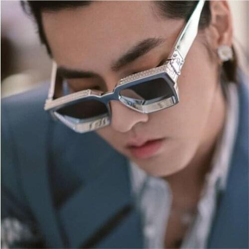 Square sunglasses for men and women Transparent white reflector New style double frame sunglasses