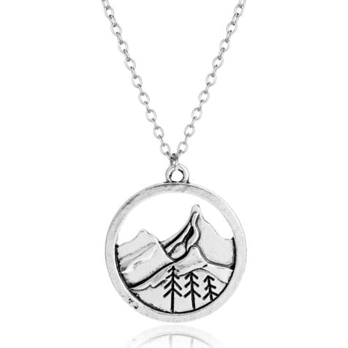Mens Long Chain Necklace Mountain Tree Pattern Pendant Necklace Fashion Jewelry Accessories Neck Lace Collier
