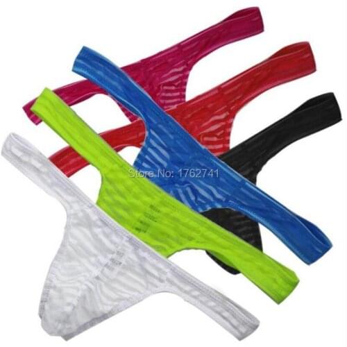 Men Micro Thong Striped Mesh T-back Mini Pants Sexy Guys String Tanga