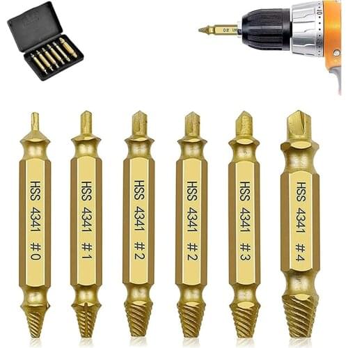 Screw Extractor Set 6 PCS, Damaged and Stripped Screw Extractor Remover Tool, Broken Bolt Extractor and Screw Remover Set (Gold)