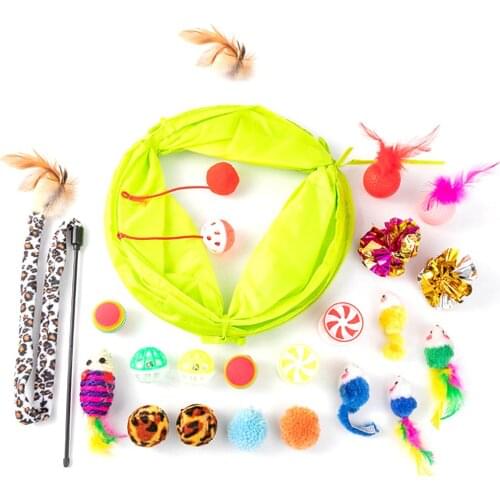 21pcs Cat Toys Set Funny Cat Stick Bell Ball Feather Toy Creative Assorted Cat Interactive Cat Play Toy for Kittens