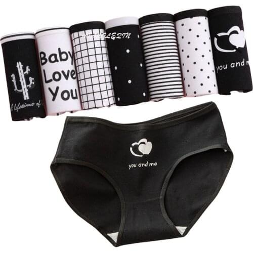 7 Pcs/Set Womens Cotton Underwear Panties Shorts Print Briefs Ladies Girls Sexy Lingeries Underwear For Women Panties Plus Size