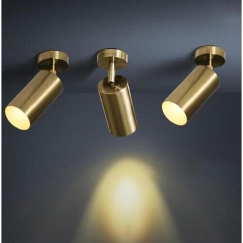 Nordic Light Luxury Brass Copper Track Spotlights Led Ceiling Lamp Living Room Walls Aisle Bar Gu10 85-265v Gold Lamps Spots S