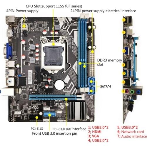 2021 New H61 LGA 1155 Motherboard DDR3 Dual Channels Memory 16G For -Intel Core I3 I5 I7