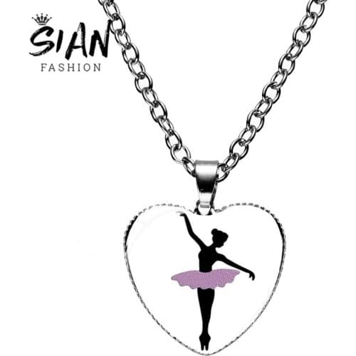 SIAN New Arrival Elegant Ballerina Dancing Necklace I Love Dance Series Picture Glass Crystal Heart Pendant Student Teacher Gift
