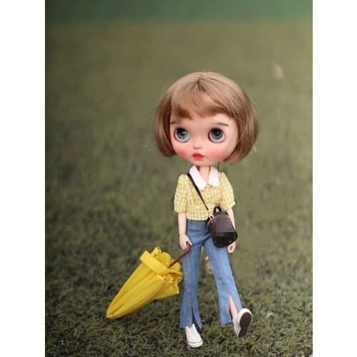 Blyth Plaid Shirt With Collar Doll Jeans (Fit Ob, Holala,Azone, BJD, Pullip,ICY,JerryB, MMK, 1/6Doll)