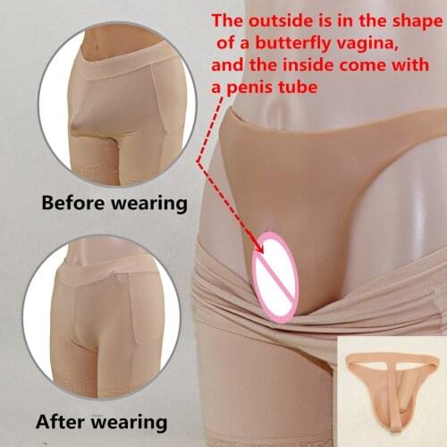 Butterfly vagina Realistic Silicone Sexy Fake Vagina briefs withe tube pudenda Underwear for Crossdresser Transgender Drag Queen