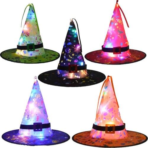Halloween Decoration Led Lights Witch Hats Child Adult Masquerade Dress Up Halloween Costume Cosplay Props Party Decor Luminous