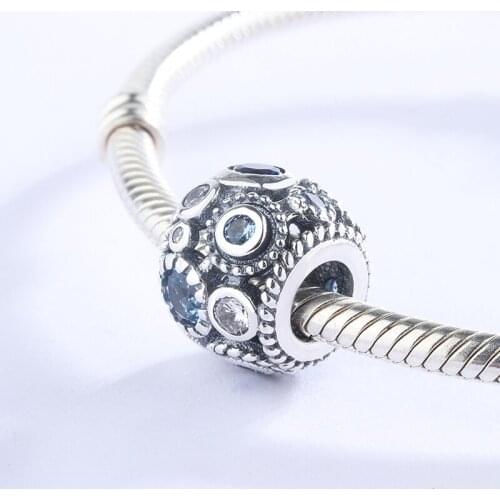 High Quality 925 Sterling Silver Blue Gemstone Spherical Beads Pendant Charm Bracelet DIY Jewelry Making For Original Pandora