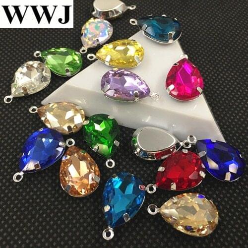 WWJ More Colors 10x14mm,13x18mm Teardrop Fancy Stones With One Loop Claw Settings Glass Crystal Droplet Charms Pendants
