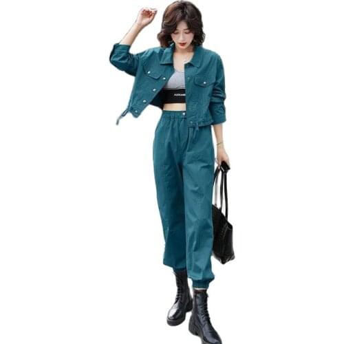 Womens Clothing 2021 Suit Tooling Casual Fashion Suit Female Handsome Fried Street Pants Two-Piece Autumn New Trend