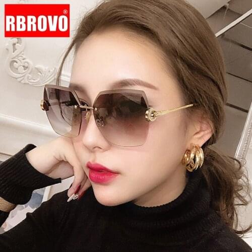 RBROVO Rimless Women Sunglasses 2021 Sun Glasses For Women Luxury Brand Designer Sunglasses Women Oversized Retro Gafas De Mujer