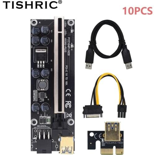 TISHRIC 10PCS Riser Card 1X To 16X Extender 009S Plus Riser Adapter For GPU Miner Mining PCIE PCI PCI-E Graphics Extension Cable