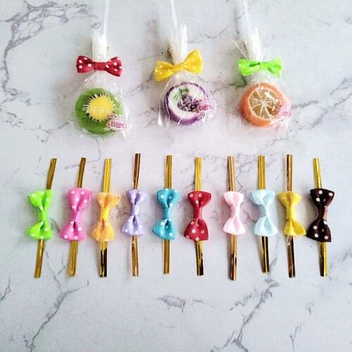 100pcs Bow Tie Wrapping Golden Wire Bowknot Binding Lollipop Candy Packaging Bags Fastener Sealing Fixed Ties Gift Box Supplies