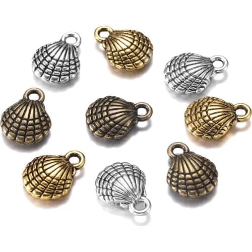 12pcs 13*10mm Zinc Alloy Small Shell Pendant Retro Double-sided Shell DIY Bead Necklace Bracelet Kawaii Charms Jewelry Making