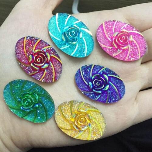 12pcs AB Resin 20*30mm Oval rose flat back flower rhinestone Wedding Ornaments diy appliques D69*2