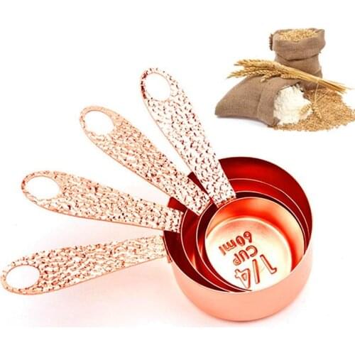 4Pcs/Set Kitchen Measuring Cup Rose Golden Cake Baking Flour Measuring Spoons Stainless Steel Handle Kitchen Gadgets