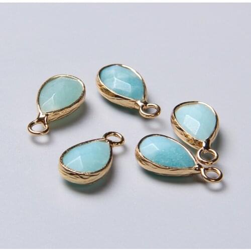 5pcs Natural blue Amazonite jaspers stone charm pendants gold Water drop pendants for jewelry making women diy earring choker