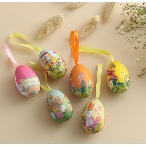 6/9Pcs Easter Eggs Foam Hanging Ornaments Hand Painted Home Decor Toy Gifts DIY Crafts Party Decorations Childrens Toys