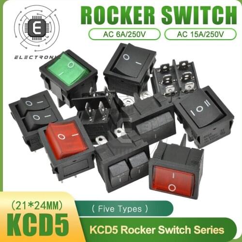 6A/250V KCD5/21*24MM 6A/250V Rocker Switch 4 Pin 6Pin 2 Position 3 Position ON-OFF-ON