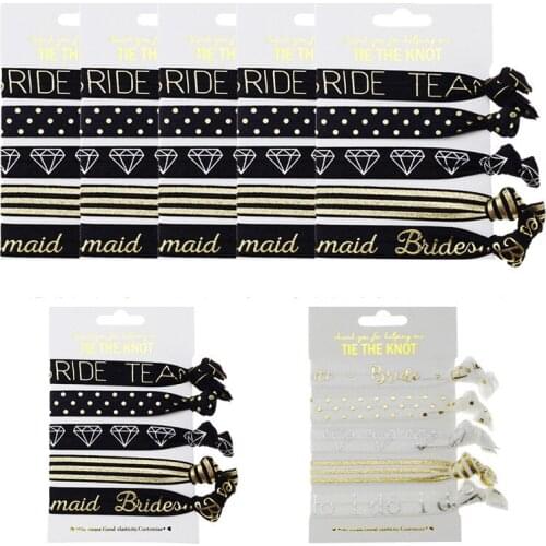 7PCS Team Bride Bridesmaid Gifts Hair Tie Wristband Bracelet Bachelorette Hen Party Wedding Bridal Shower Decoration HL46