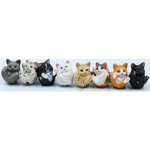 8Pcs/Set Cute Striped Cat Moss Plant Pots Micro Landscape Ornaments Miniature Figurine Fairy Garden Decor Key chain Accessories