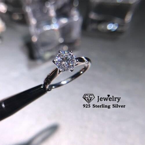 CC Trendy Rings For Women Solid 925 Silver Cubic Zirconia 1ct 6 Claws Propose Engagement Wedding Ring Fine Jewelry CC1575