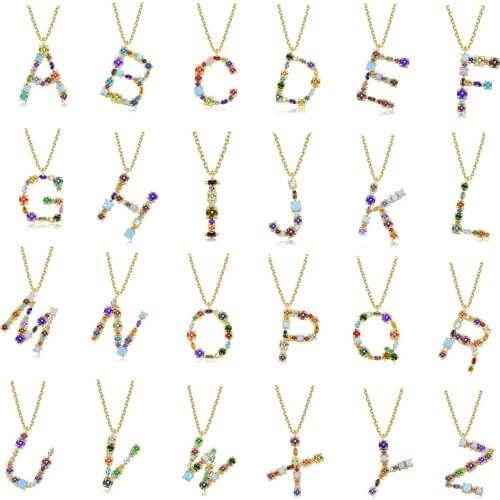 CCFJOYAS 26 Letter/Set Pendant Necklace for Women European and American Colorful Zircon Necklace Fashion Jewelry Wholesale
