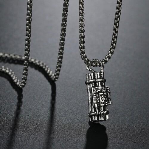 Stainless Steel Chain Hiphop Mens Silvery Pendant Necklace Charms Men Fashion Jewelry Bombs Pendant Trendy Party