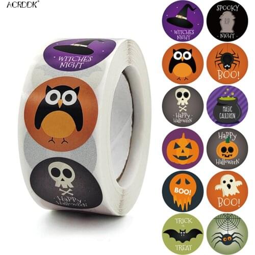 Kids Cartoon Animal Sticker Roll Colorful 500-Count Stickers Round Seals Stickers Halloween Party Gift items FC