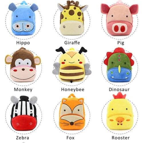 2-4 Years Animals Cartoon Kids Plush Backpack Monkey Cat Toy School Bag Childrens Gifts Kindergarten Boy Girl Student Baby Bags