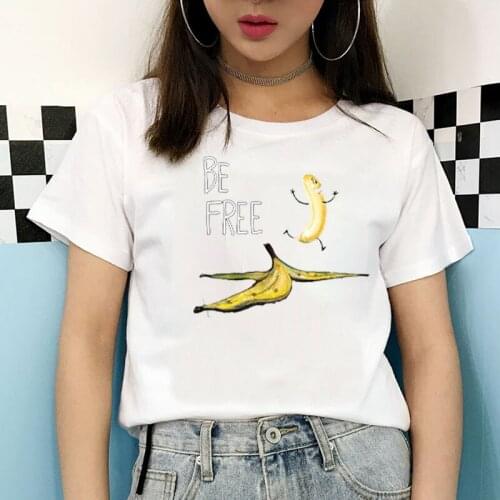 Funny Banana Printed T-Shirts Be Free Banana Casual T Shirt Summer Hot Sale Tops Oversized Vintage Streetwear Womens Loose Tee