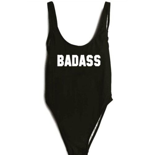 GOOD QUALITY badass LETTER PRINT SWIMSUIT BODYSUIT BATHING SUIT WOMEN SEXY ONE-PIECE SWIMWEAR BEACHWEAR JUMPSUIT