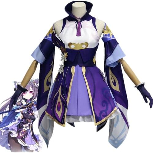Game Genshin Impact KeQing Cosplay Costume KeQing Outfit Dress Costumes Woman Girl Cosplay Maid Party Full Set