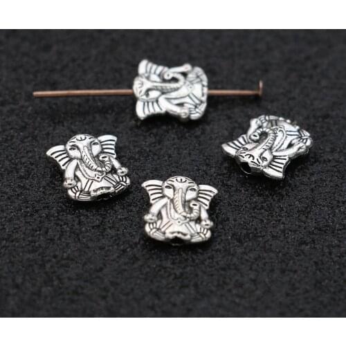 JAKONGO Antique Silver Plated Elephant Loose Spacer Beads for Jewelry Making Bracelet DIY Findings 10mm 20pcs/lot