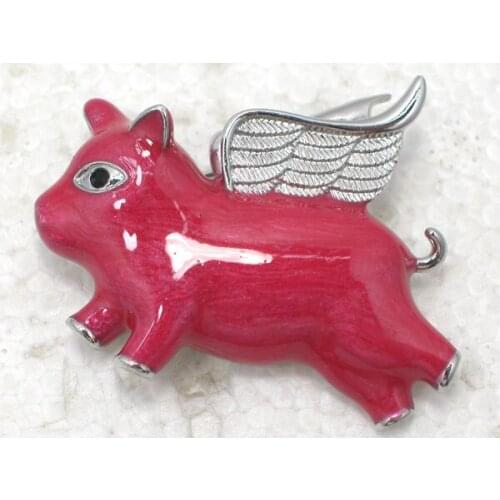 Red Enamel Black Rhinestone Angel Pig Pin brooches C2024-A C