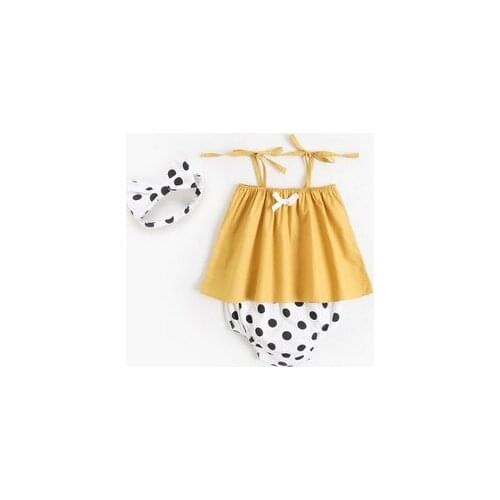 3Pcs Baby Girl Summer Outfits Self-Tie Strap Tank Tops+Bloomers + Headband Set Childrens Clothes Tops Dress Short Pants Babies