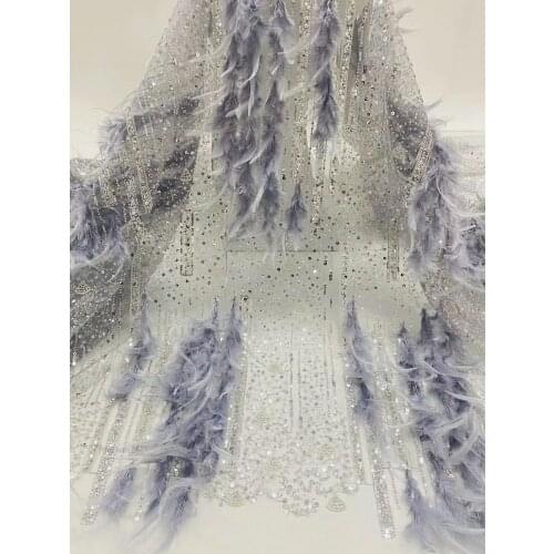 Best Quality and luxury embroidered African Tulle Lace Fabric ZH-109888 with feather For bridal dress
