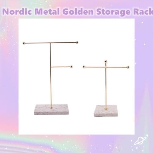Nordic Metal Golden Storage Rack with Marble Base Chic Ins Modern Jewelry Ring Necklace Earring Display Rack Holder Desk Decor