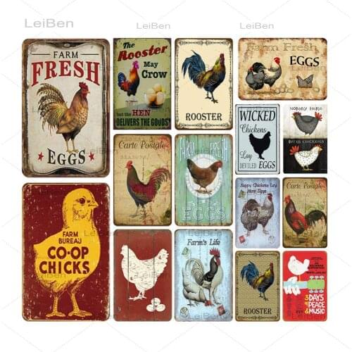 Animal Retro Metal Plaque Rooster Hen Metal Tin Sign Farm Wall Decoration Vintage Metal Plate Poster Wall Sticker Iron Painting