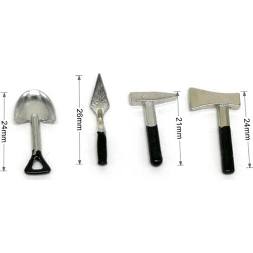4pcs/set 1:12 Mini Axe Shovel Hammer Furniture Toys Dollhouse Miniature DIY Builders Toys Doll Accessories Kids Hand Tool Toys