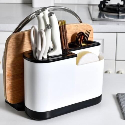 Multi-Function Kitchen Utensil Holder for Chopsticks Cage Knife Holder Cutting Board Integrated Kitchen Supplies Storage Rack
