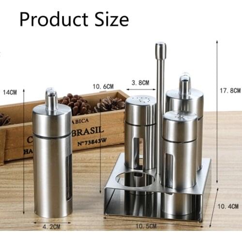 SFVEFVD 4Pcs Stainless Steel Spice Jars Set with Storage Rack Cruet Condiment Salt Pepper Seasoning Cooking Bottle Kitchen Tool