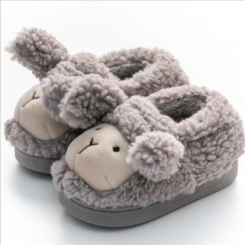 Autumn and winter 2020 new cute cartoon lamb boy girl childrens cotton slippers home net red childrens cotton shoes gray shoes
