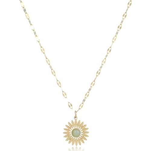 Trendy Flower Natural Stone Pendant Necklace for Women 14K Stainless Steel Accessories Charm Metal Collar Golden Necklace Gift