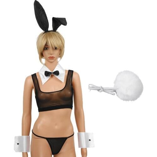 Sexy Bunny Ears Headband Rabbit Collar Bow Ties Cuffs Bunny Tail Ball for Halloween Christmas Cosplay Party Costume Accessories