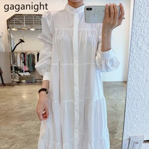 Gaganight Fashion Women White Shirt Maxi Dress Long Sleeve Solid Loose Dresses Office Lady Single Breasted Vestidos Dropshipping