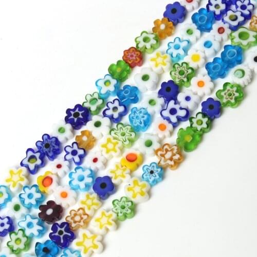 6/8mm Mixed Flower Patterns Lampwork Glass Flat Trendy Loose Beads For DIY Bracelet Necklace Making Jewelry Findings Crafts 15