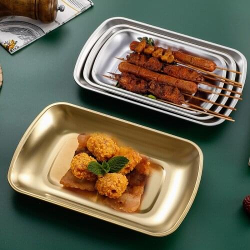 3-Size Rectangular Food Storage Tray Thicken Stainless Steel Barbecue Dish Household Vegetable Fruit Pans Kitchen Baking Plate