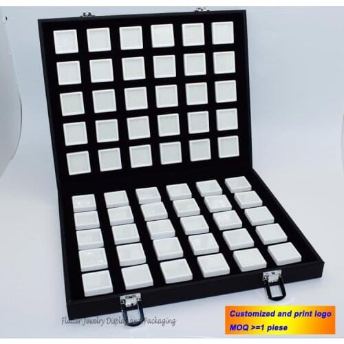 Superior Leatherette Gem Storage Box Diamond Display Case Portable Travel Jewelry Tray with 60pcs 3*3cm Gem Boxes